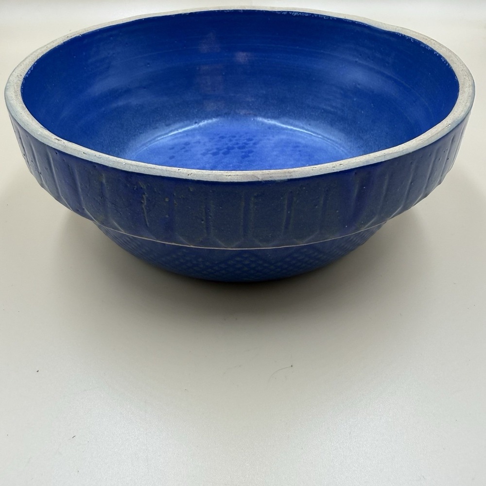 Roseville Stoneware Bowl Cobalt Blue 7" Country Primitive Vintage Picket Fence